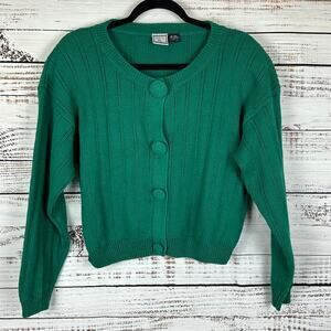 Womens VTG Paul Et Duffier Green Button Up Cardigan Sweater Crop Boxy Size L